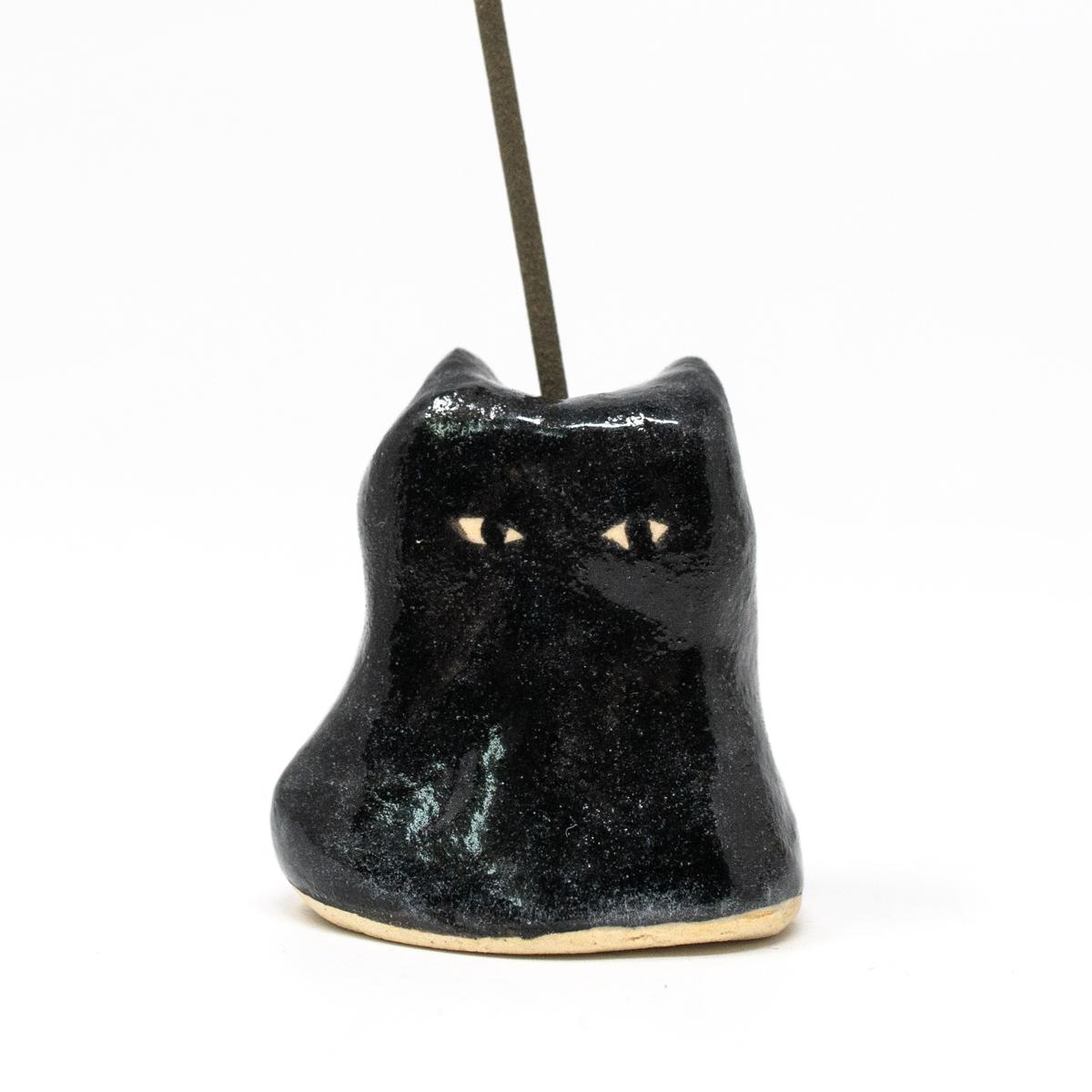 black cat incense holder with stick