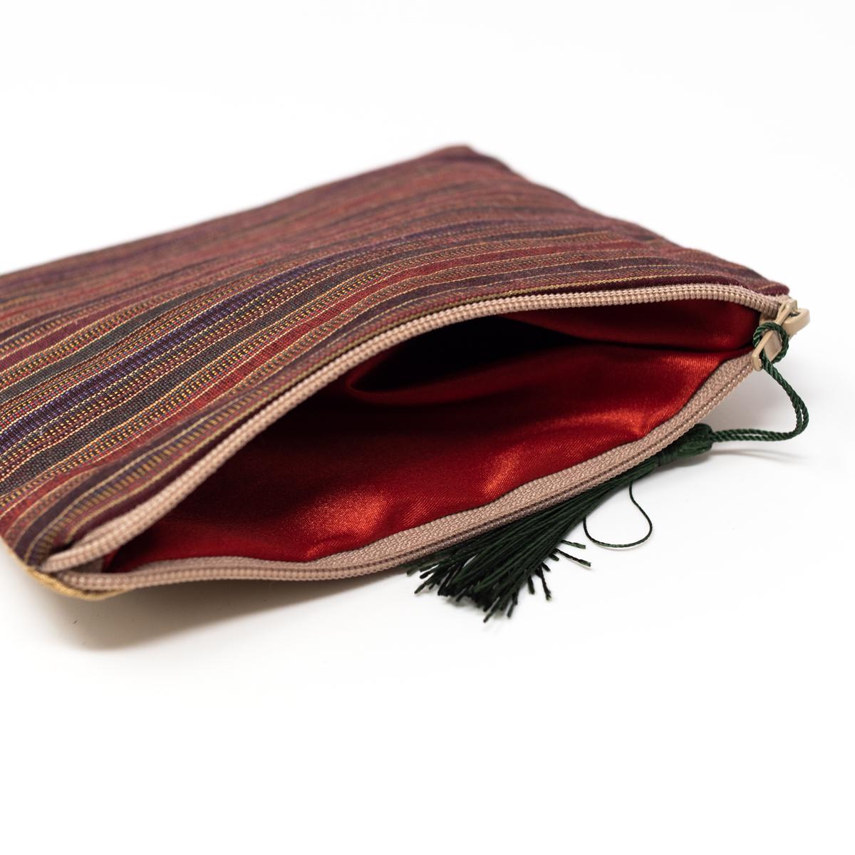 handmade palestine brown stripe purse open