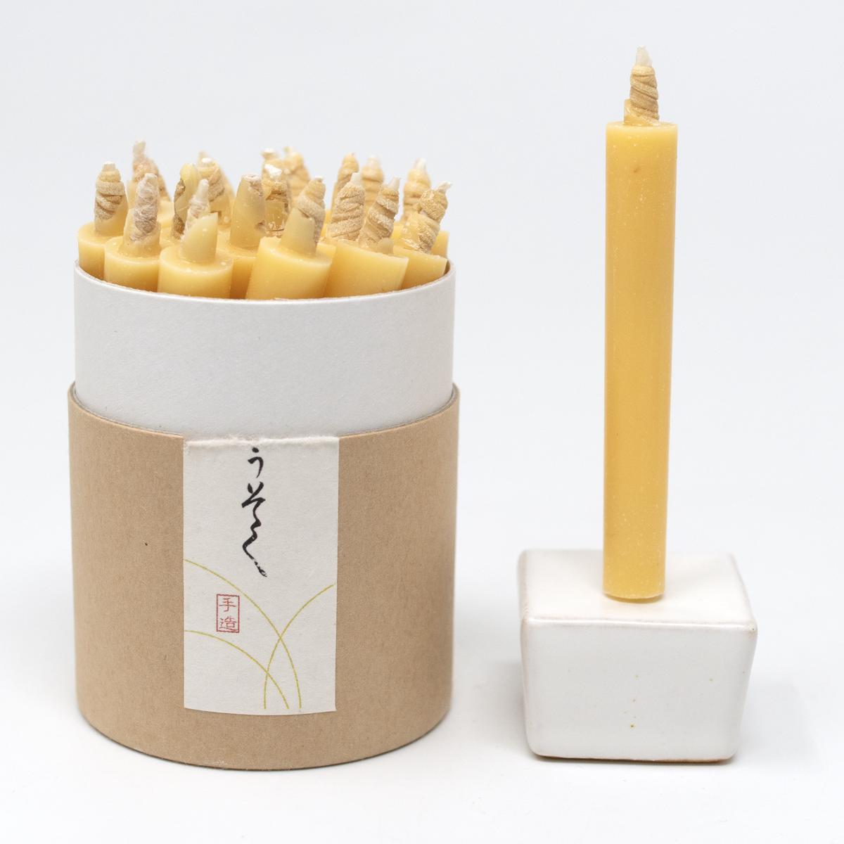 rice wax candle set open with stand top angle