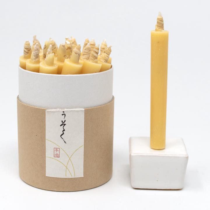 rice wax candle set open with stand top angle