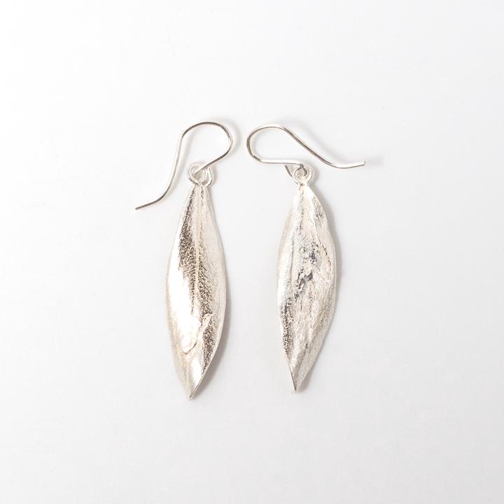 Olive Leaf Silver Drop Earrings