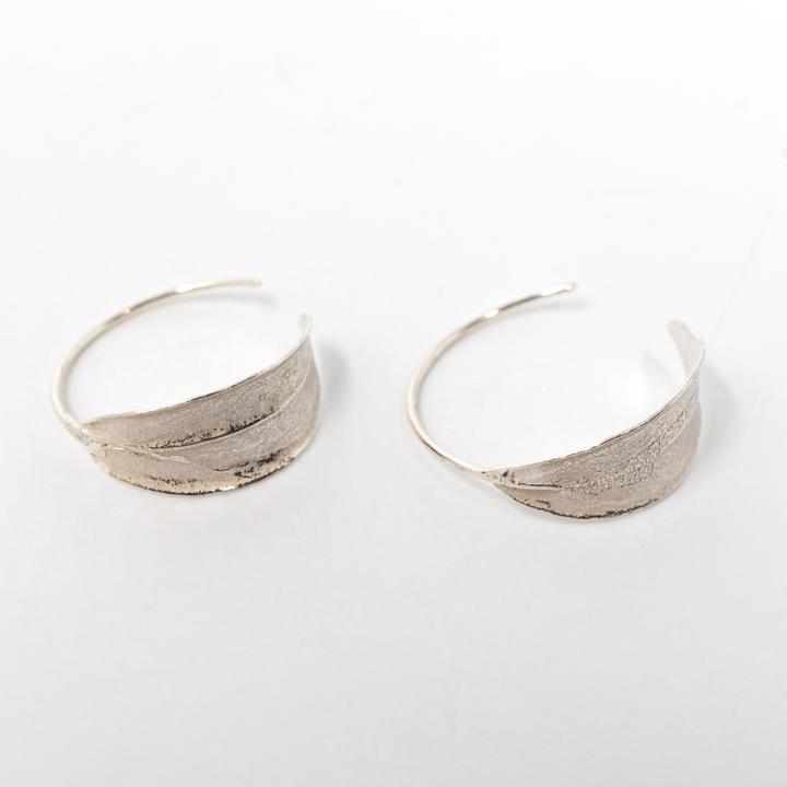 Olive Leaf Silver Hoop Earrings