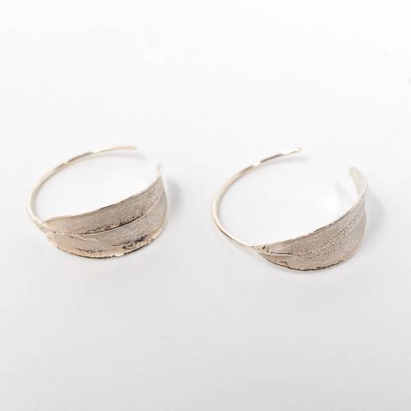 Image of Olive Leaf Silver Hoop Earrings