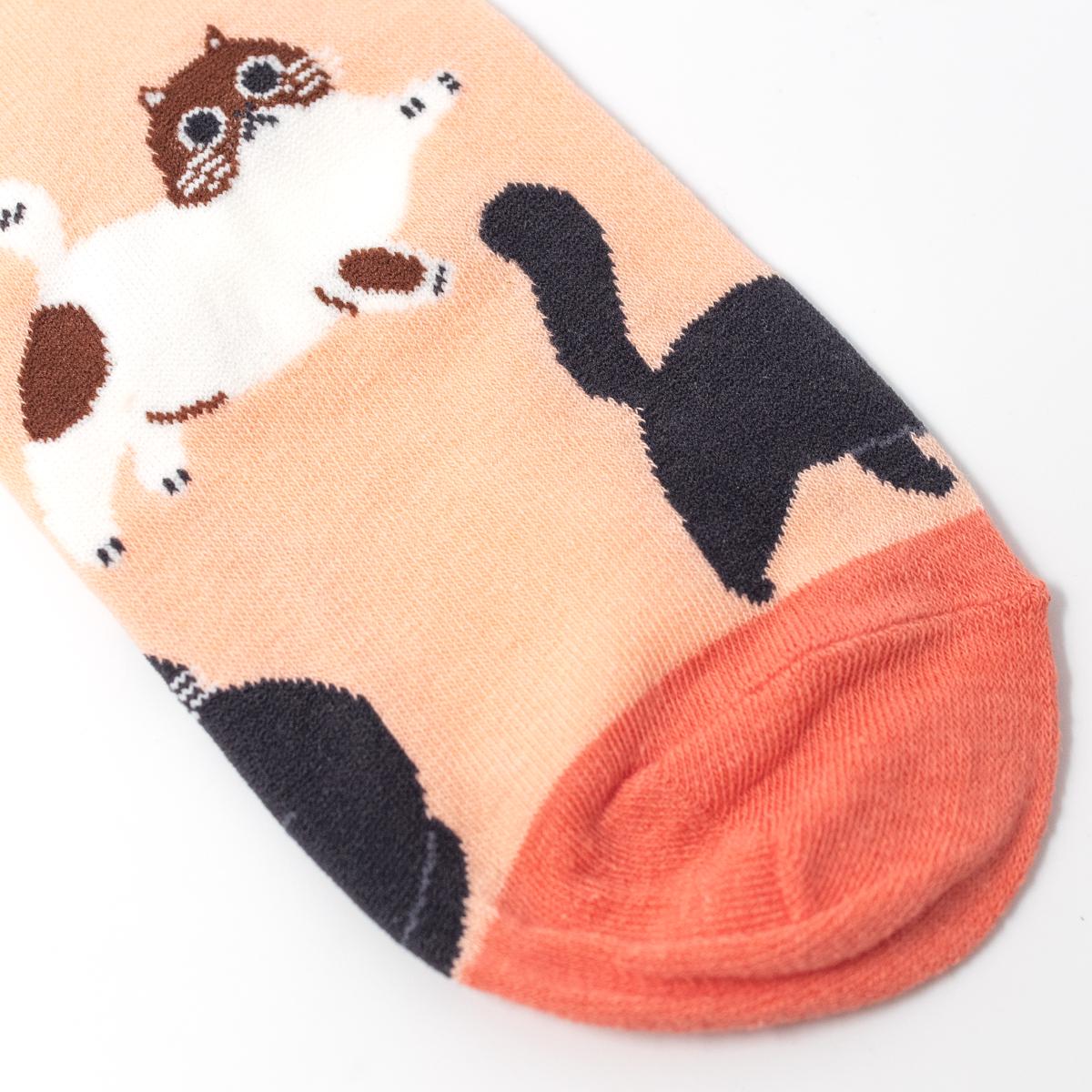 general salmon cat socks closeup end reverse