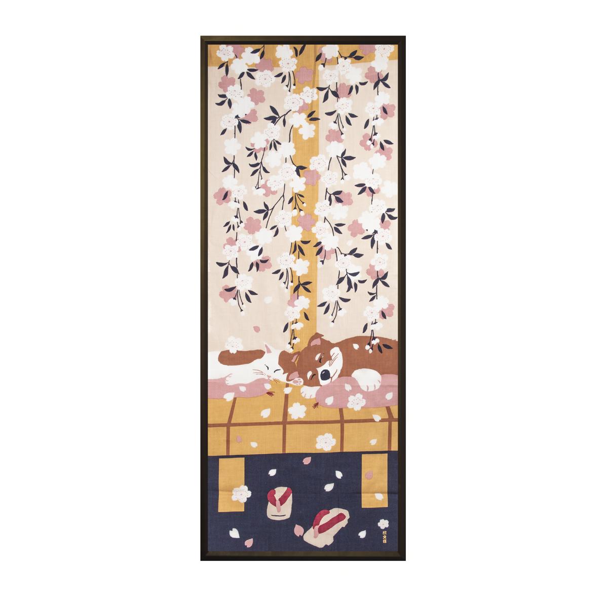 general sleeping neko to inu tenugui framed