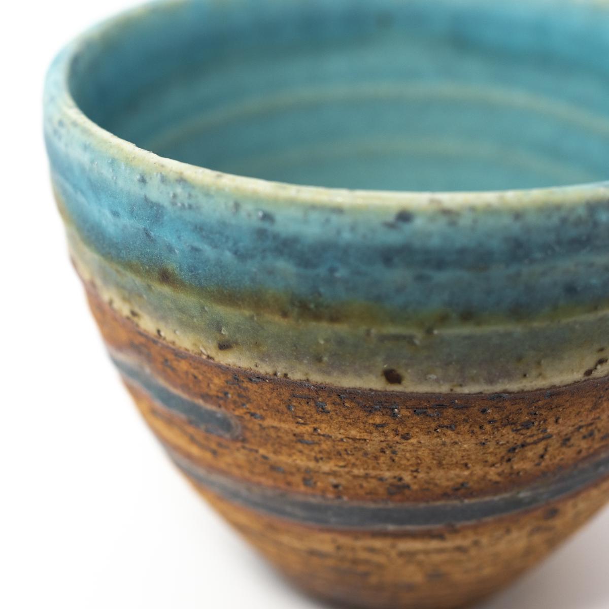 general ceramics blue brown cup closeup