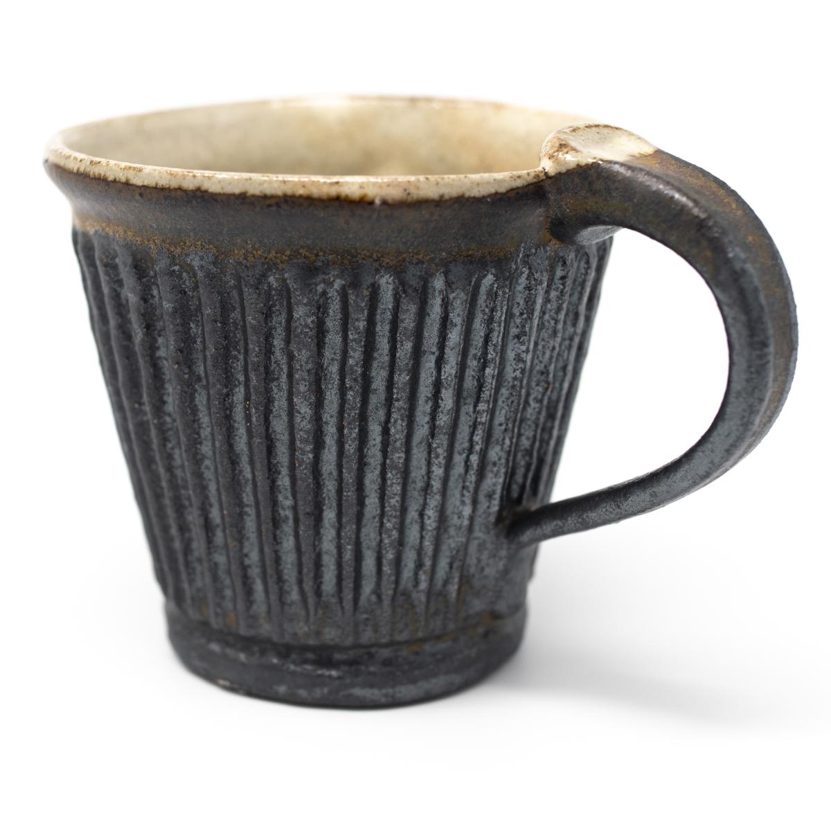 mashiko black coffee mug side closeup