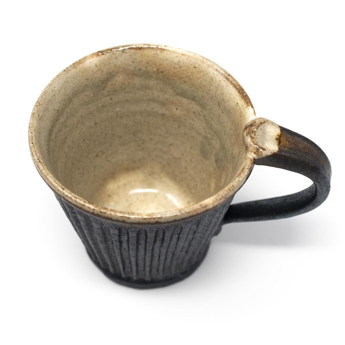 mashiko black coffee mug top closeup