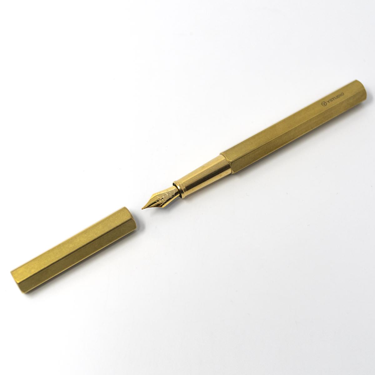 notable y studio brass fountain pen open angle