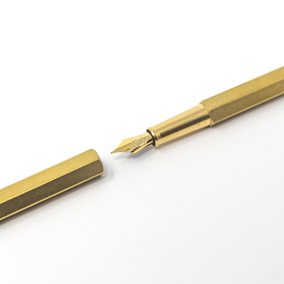 notable y studio brass fountain pen open closeup angle