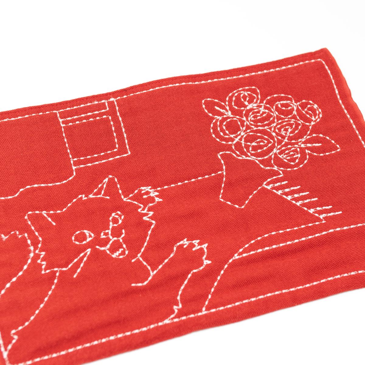 kyototo red cat dishcloth angle