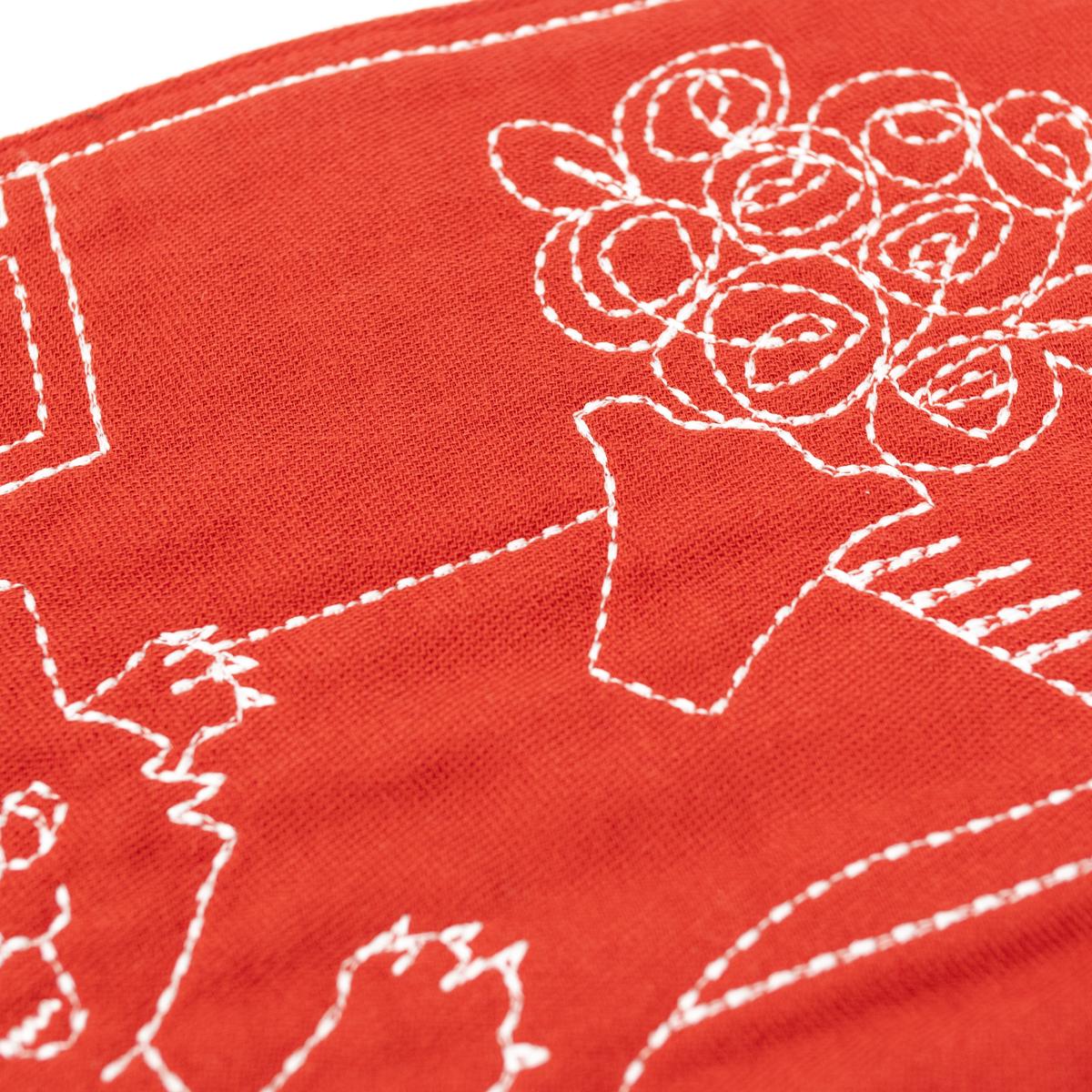 kyototo red cat dishcloth angle closeup pattern