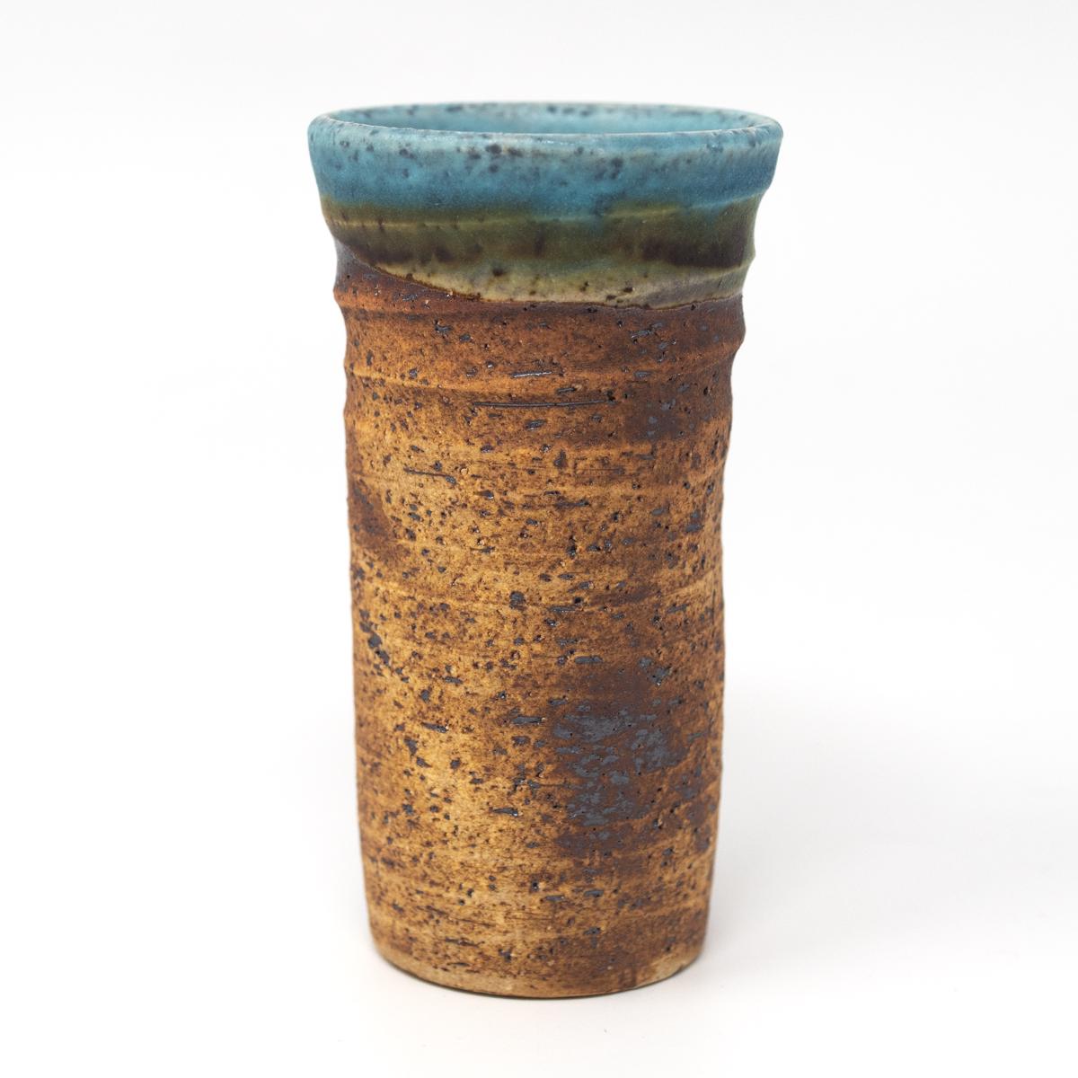 general ceramics tall blue brown cup side