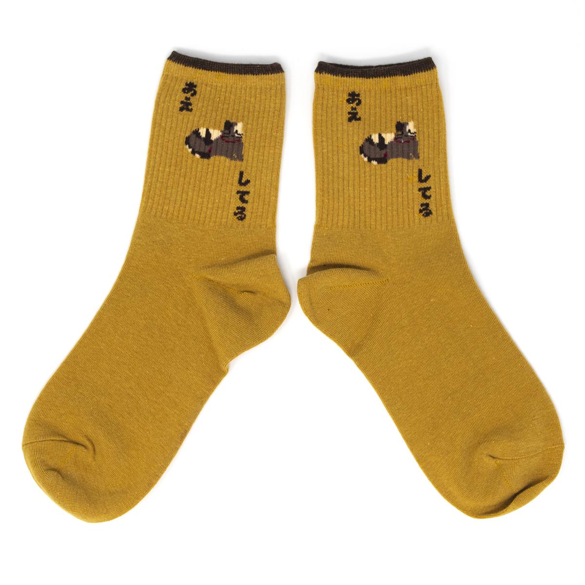 general mustard cat socks open