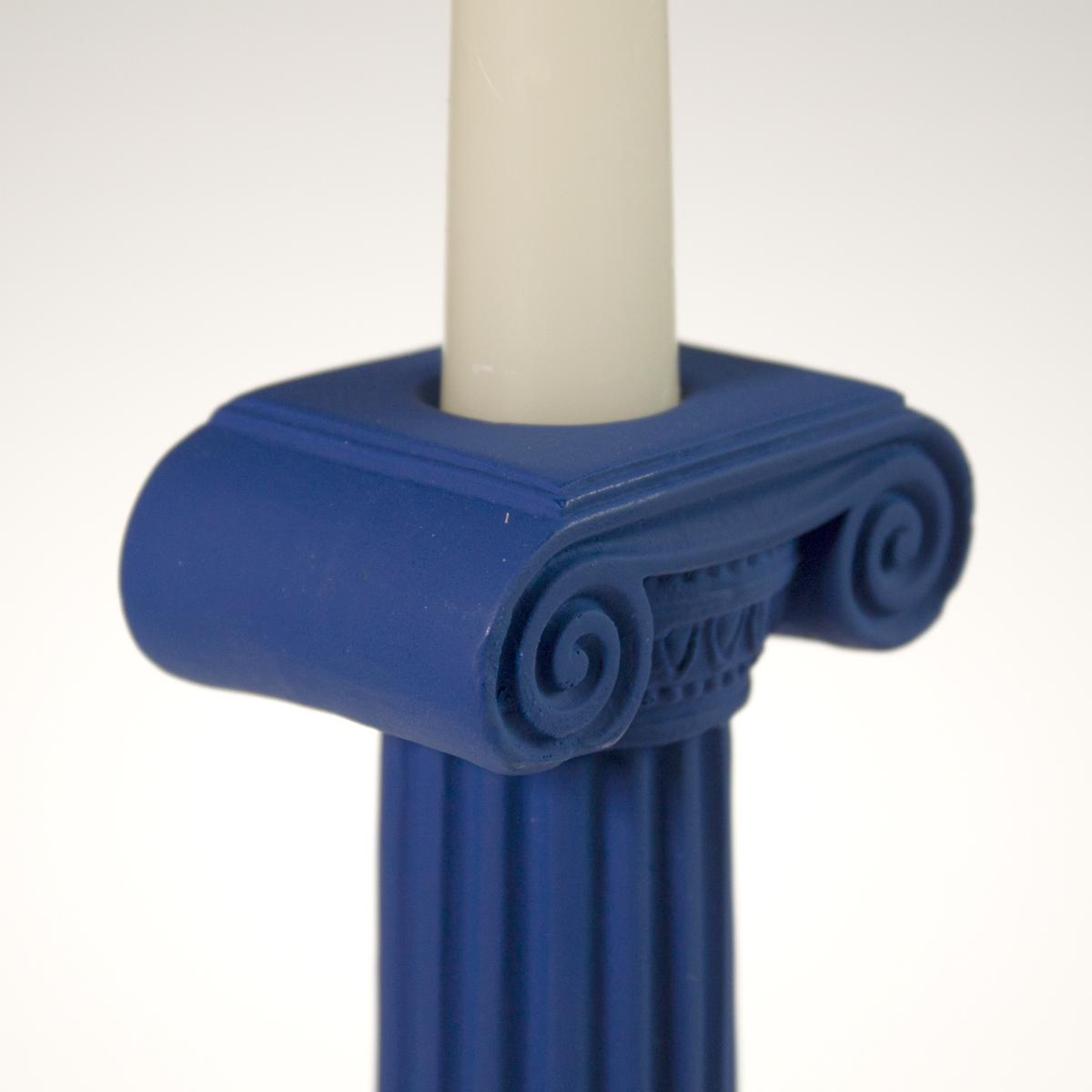 blue candlestick holder close