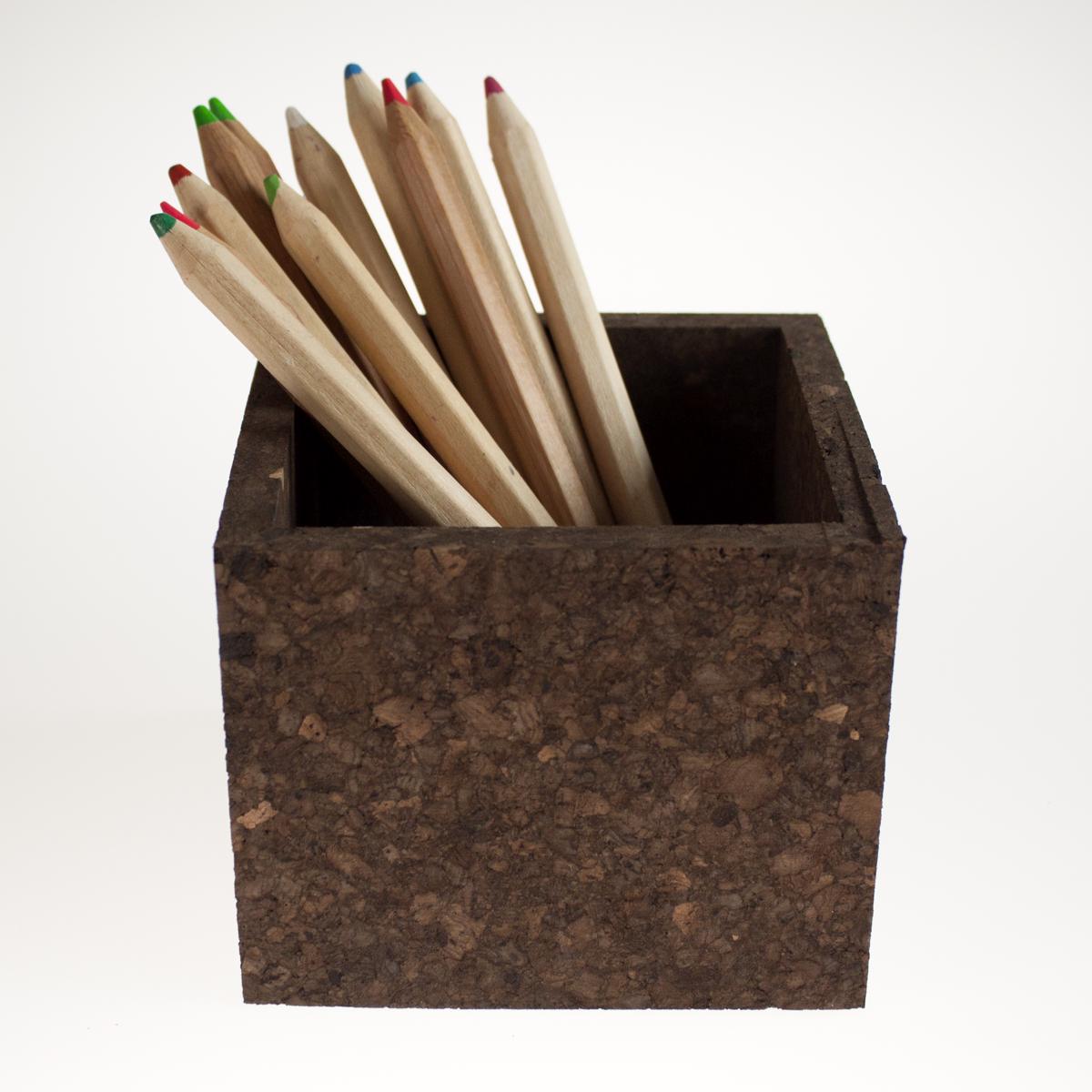 cork container cube pencils