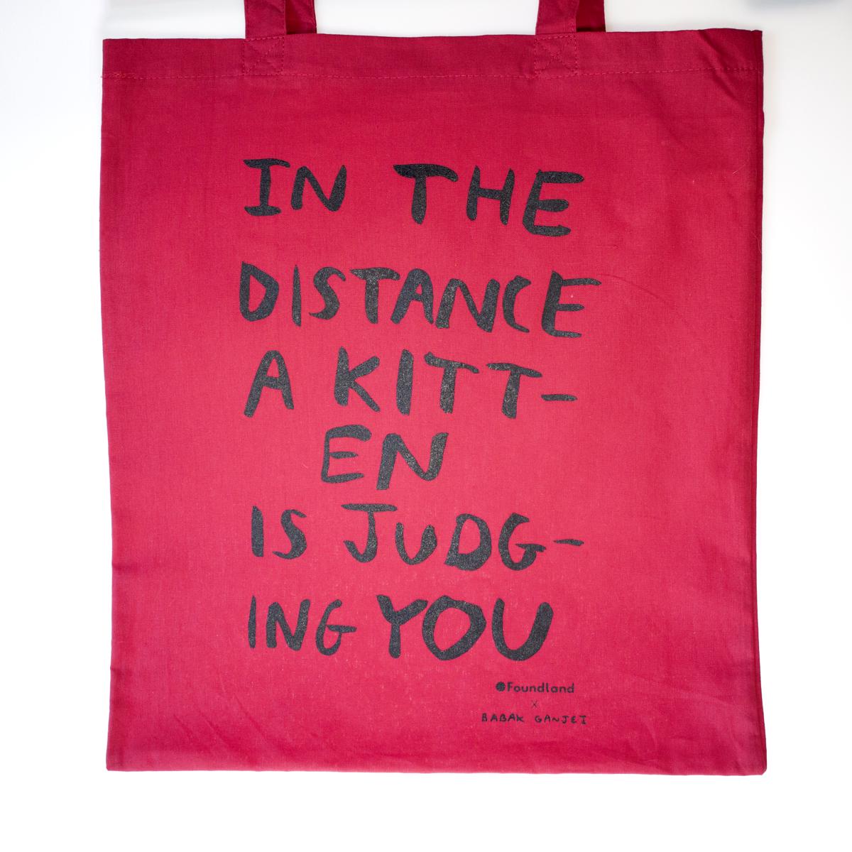 judging kitten tote cranberry pink
