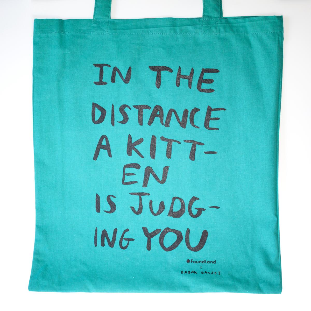 judging kitten tote jade