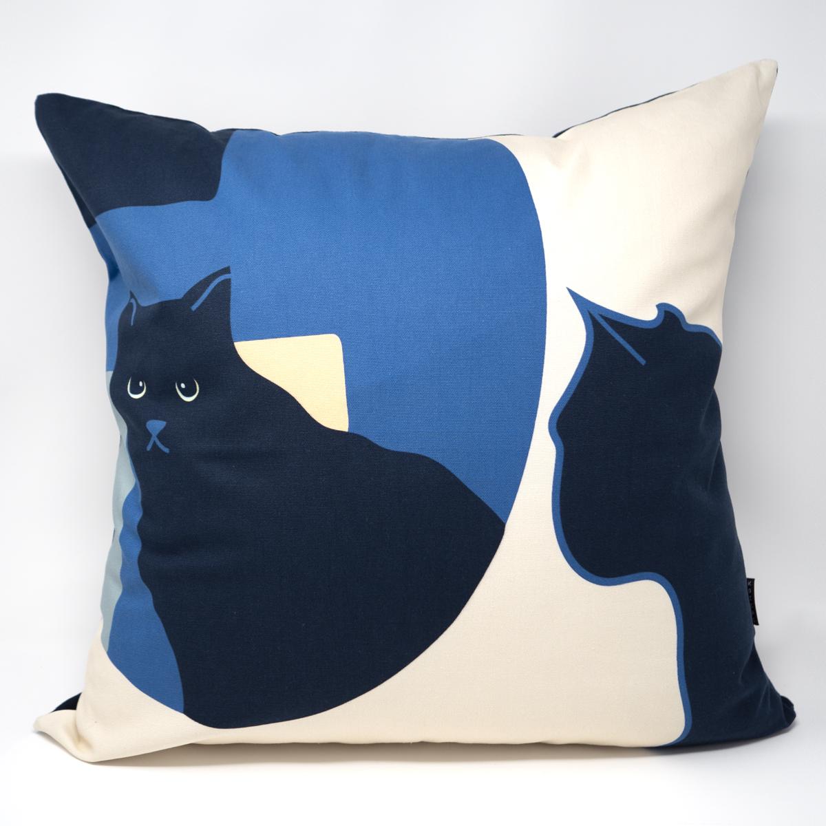 cat pillow front blue