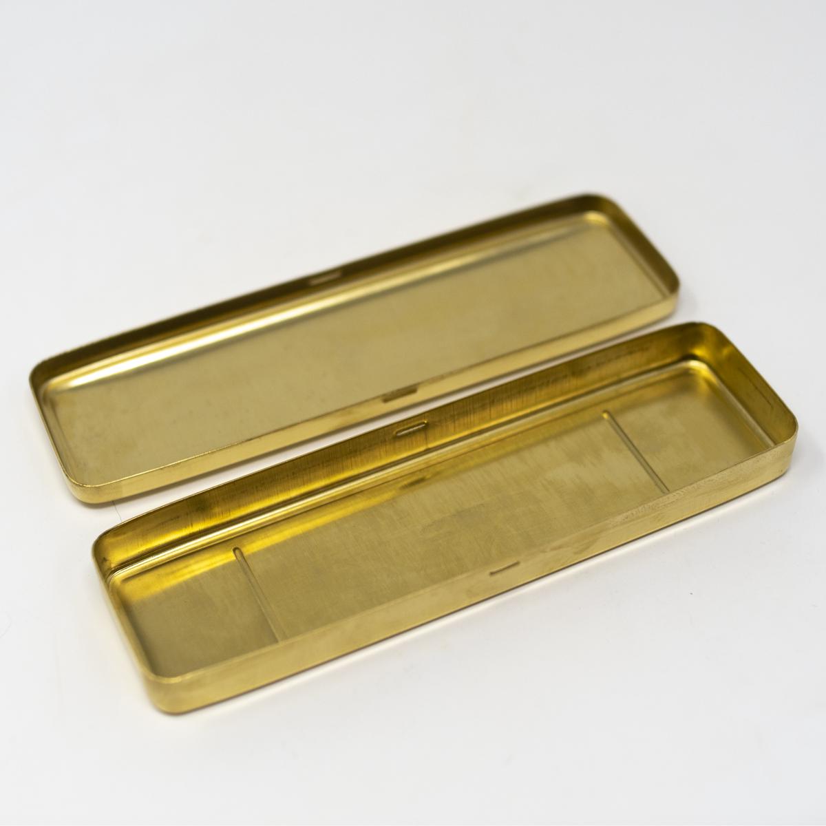 notable brass pencil case top open angle