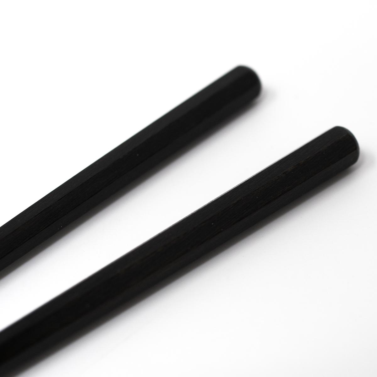 fuji black chopsticks open closeup end